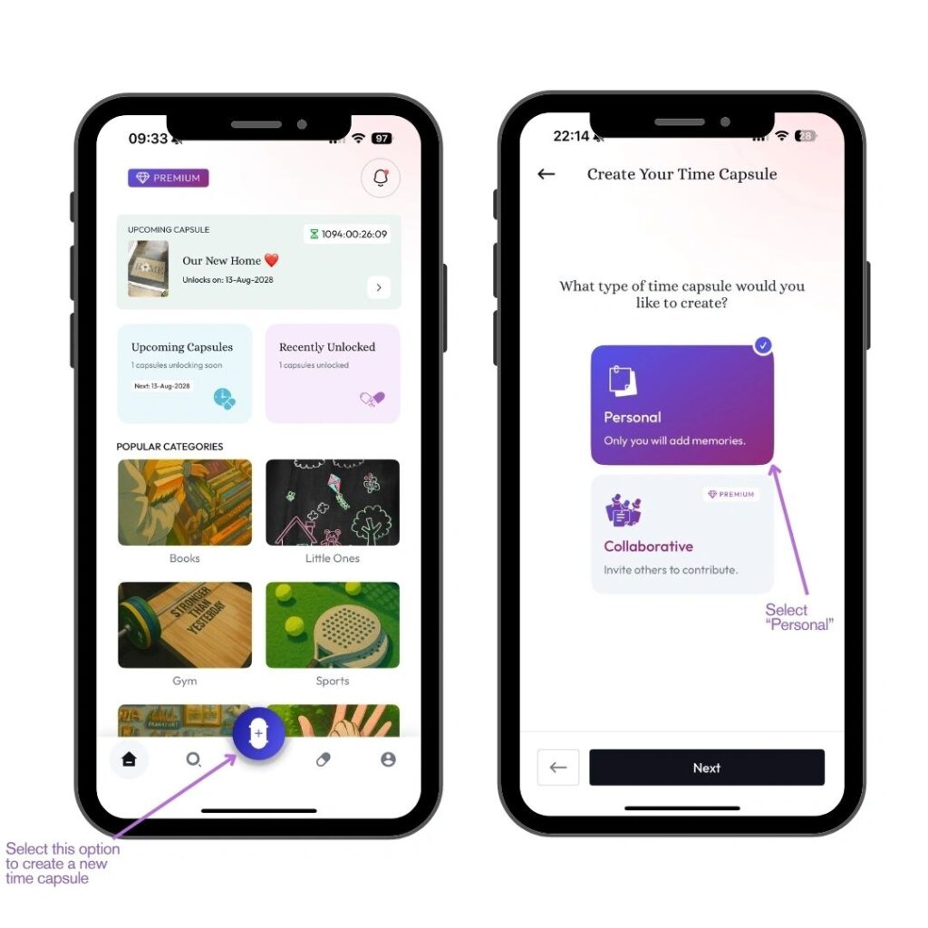 Start a New Time Capsule and Choose Capsule Type